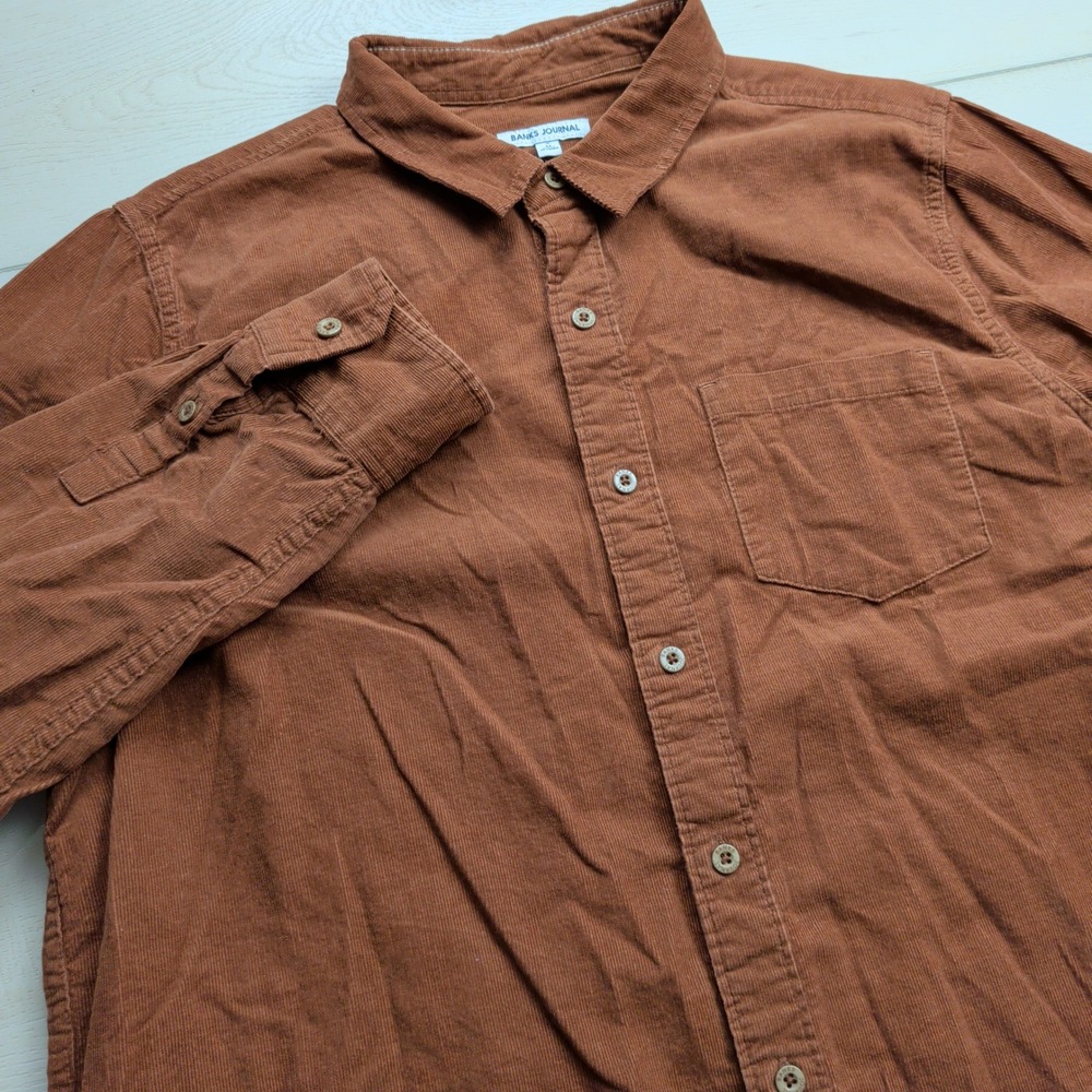 Banks Journal‎ Corduroy Shirt Mens M Button Up Rust Brown Cotton Long Sleeve